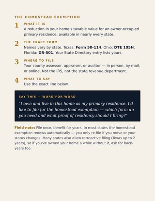 Chapter 1 of the Senior Exemption Playbook: the homestead exemption.